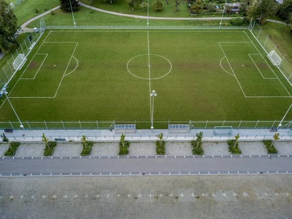 Aerial View Green Soccer Field Football Switzerland — 스톡 사진