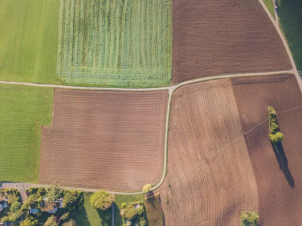 Aerial View Plowed Fields Rural Landscape Switzerland — 스톡 사진