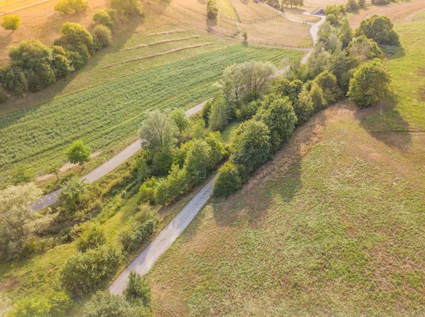 Aerial View Road Trough Rural Landscape Bushes — Stock Photo, Image
