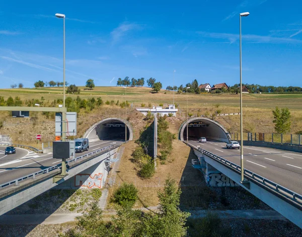 Vue Aérienne Entrée Tunnel Autoroute Suisse — Photo