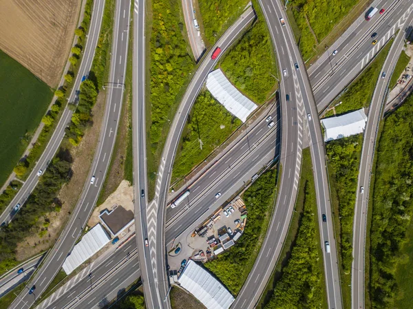 Aerial View Large Highway Intersection Switzerland — Stock Photo, Image