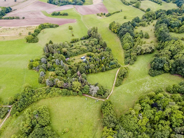 Pemandangan Udara Hutan Dan Area Terbuka Swiss Dari Atas Tenang — Stok Foto