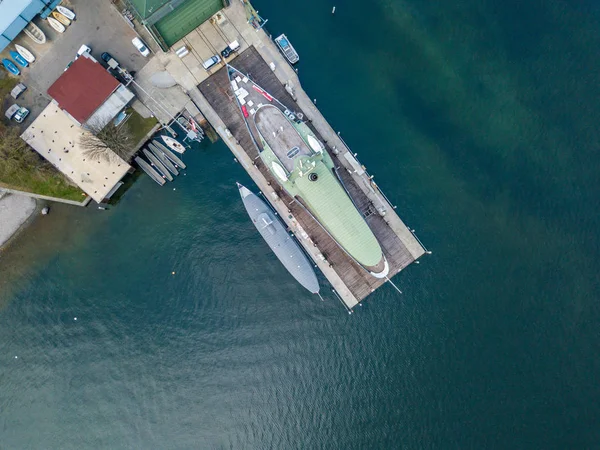 Aerial View Passenger Ship Shipyard Land — 스톡 사진