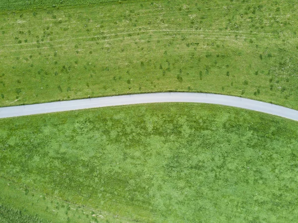 Yeşil Tarlalarda Yolun Havadan Görünüşü — Stok fotoğraf