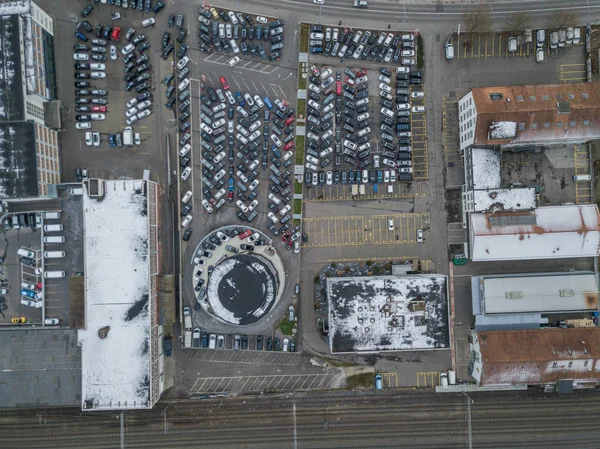 Aerial View Large Car Parking Car Dealer Secondhand Cars — Stock Photo, Image