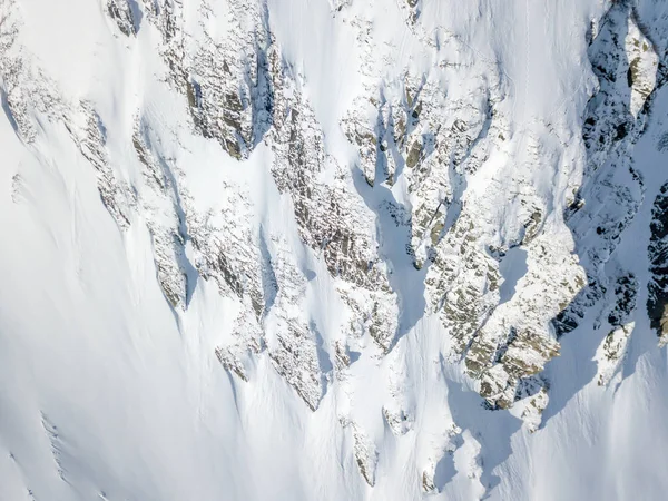 Vista Aérea Del Terreno Cubierto Nieve Zona Montaña Montañas — Foto de Stock