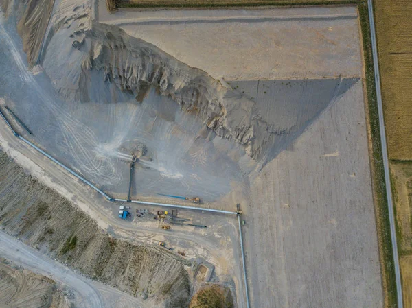 Aerial View Conveyor Belt Open Gravel Quarry Raw Material Transportation — Stock Photo, Image