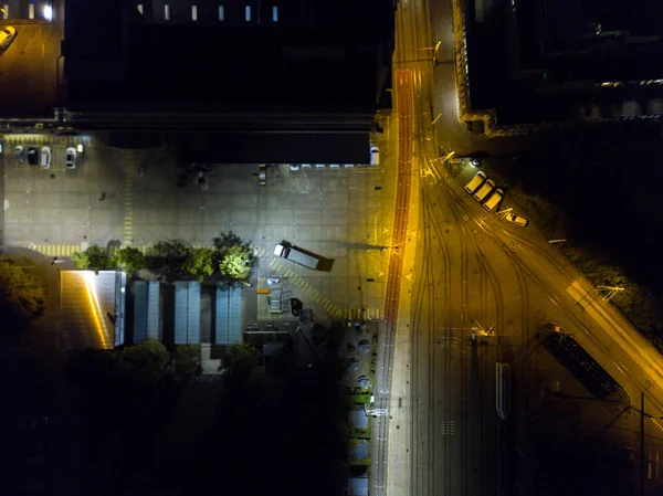 Vue Aérienne Ville Européenne Dans Nuit Avec Des Lumières Vives — Photo