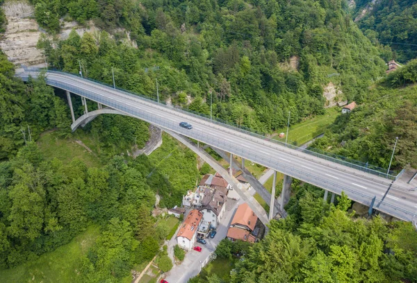 Pemandangan Udara Jembatan Jalan Atas Gotteron Lembah Swiss — Stok Foto