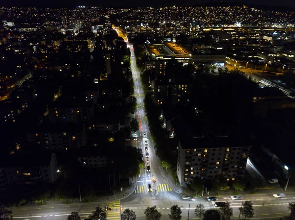 Veduta Aerea Della Città Europea Notte Con Luci Luminose — Foto Stock