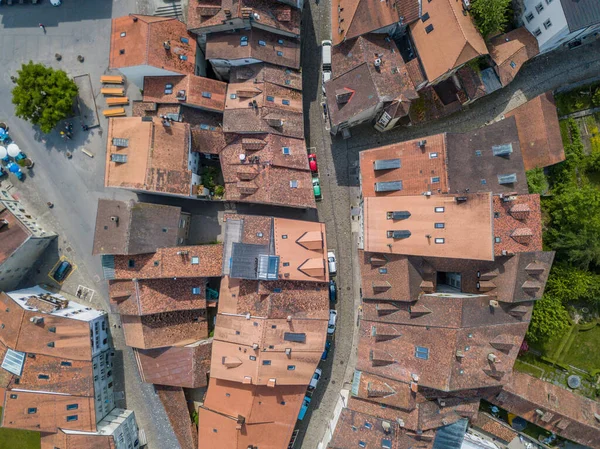 Widok Lotu Ptaka Stare Średniowieczne Miasto Fribourg Szwajcarii — Zdjęcie stockowe