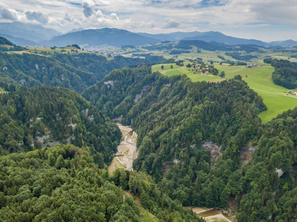 Vista Aérea Del Río Sense Salvaje Friburgo Suiza — Foto de Stock