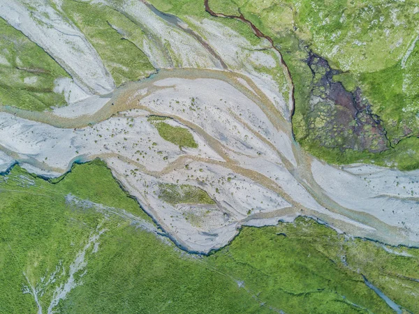 Aerial view of hiking trail in mountains