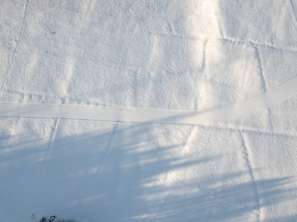 Aerial View Cross Country Tracks Snow Covered Ground — 스톡 사진