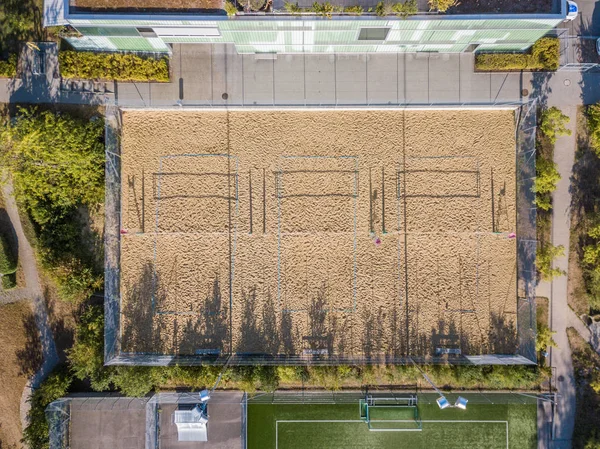 Αεροφωτογραφία Του Γηπέδου Beach Volley Μπάλα Στο Φως Πρωί Κατά — Φωτογραφία Αρχείου