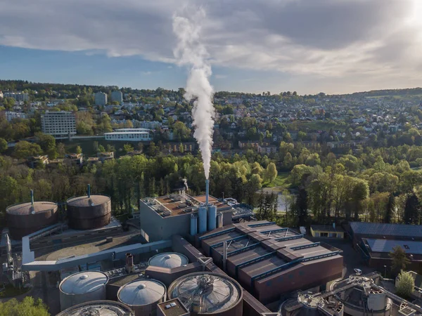 Veduta Aerea Del Fumo Dal Camino Nello Stabilimento Industriale — Foto Stock