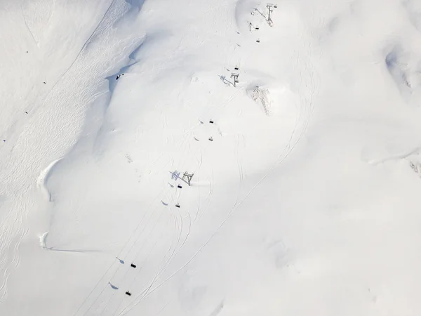 Aerial View Ski Chairlift Snow Covered Mountain Switzerland — Stockfoto