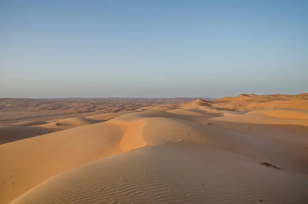 Zandduinen Met Windpatroon Wahiba Zandwoestijn Avond — Stockfoto
