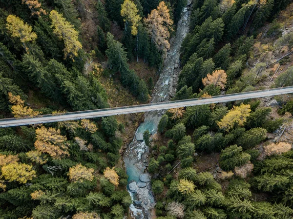 Luftaufnahme Der Schlucht Gebirgsgebiet Mit Fluss Durch Wald — Stockfoto