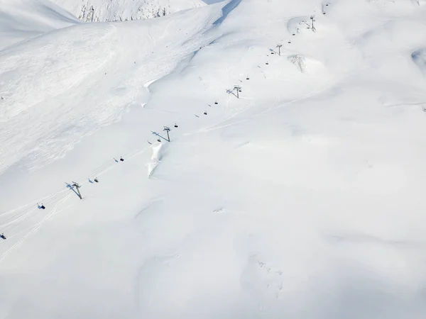 Aerial View Ski Chairlift Snow Covered Mountain Switzerland — Stok fotoğraf