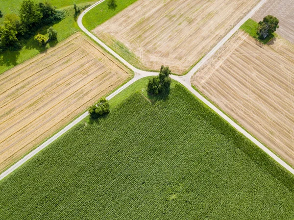 Flygfoto Väg Genom Fält — Stockfoto