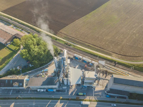 Widok Lotu Ptaka Cementowni Produkcji Betonu Szwajcarii — Zdjęcie stockowe