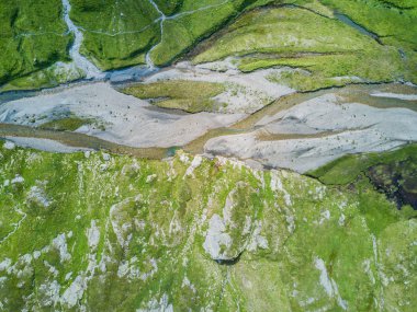 Aerial view of hiking trail in mountains