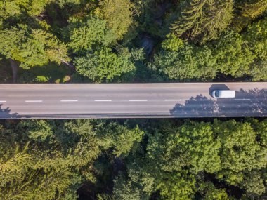 İsviçre 'de Ren nehri boyunca uzanan demiryolu köprüsünün havadan görüntüsü..