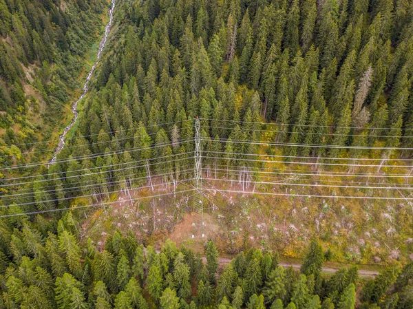 Vista Aérea Linha Elétrica Pilão Vale Alpino Goms Suíça Rede — Fotografia de Stock