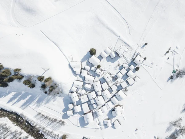 Aerial View Town Snow Covered Houses — Stockfoto