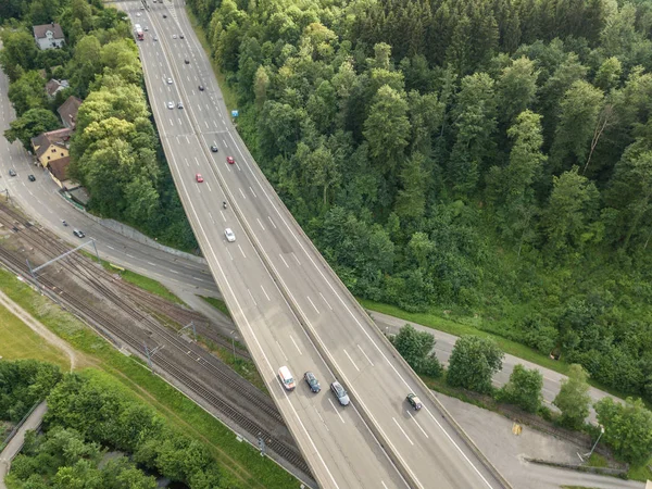 Luchtfoto Van Snelweg Brug Het Bos Zwitserland Europa — Stockfoto