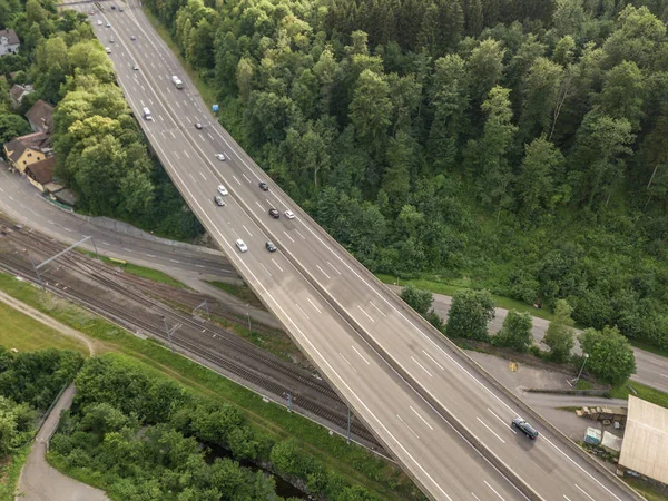 Aerial View Highway Bridge Forest Switzerland Europe — Stock Photo, Image