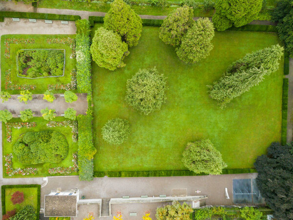 Aerial view of park landscape with trees