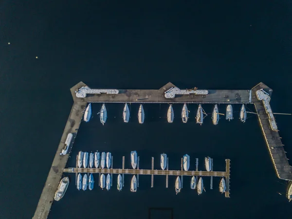 Вид Воздуха Лодки Гавани Зимнее Утро — стоковое фото