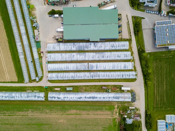 Vue Aérienne Installation Serre Pour Pépinière Dans Les Zones Rurales — Photo