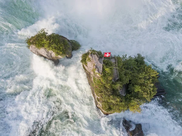 Vista Aérea Rochas Cascata Água Rhine Fall Perto Schaffhausen Com — Fotografia de Stock