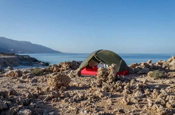 Wild camping in Oman with tiny tent