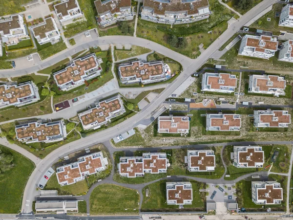 Aerial View Building Roofs Rural Town Switzerland — 스톡 사진