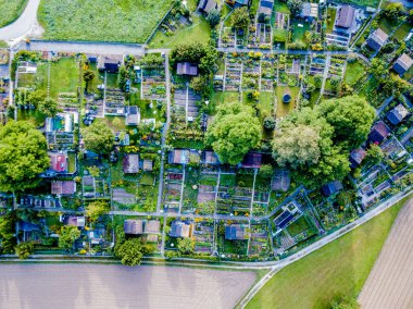 Aerial view of fortified town in alpine valley in Europe. Concept of fortified town.