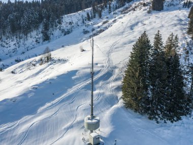 Aerial view of mobile phone antenna in rural landscape