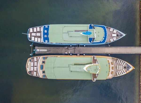 Aerial View Passenger Ferry Ship Port Vessels Landing — Stock Photo, Image