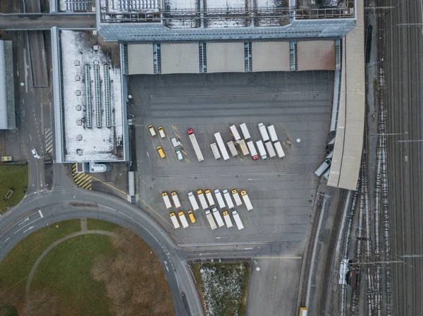 Vista Aérea Del Estacionamiento Camiones Suiza — Foto de Stock