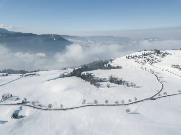Flygfoto Över Snötäckta Landskap Schweiz Europa — Stockfoto