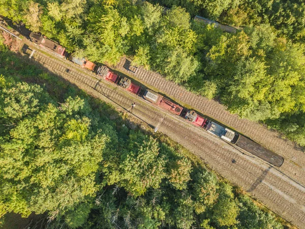 Veduta Aerea Dei Binari Ferroviari Attraverso Foresta — Foto Stock