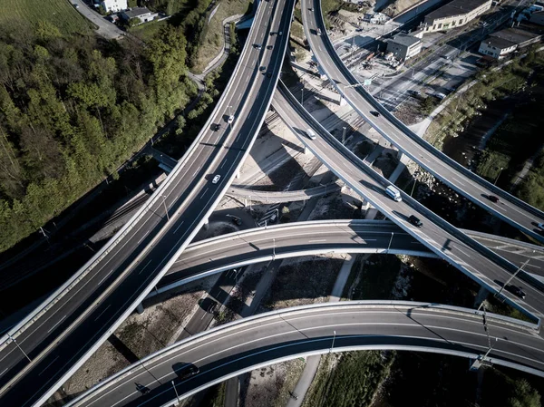 Aerial View Large Highway Intersection Switzerland — 스톡 사진