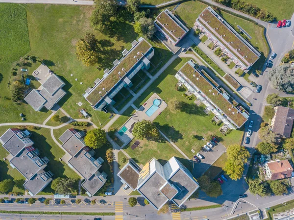 Aerial View Building Rooftops Suburban Village Switzerland — Stockfoto