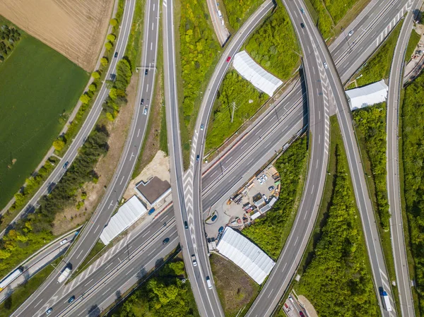 Flygfoto Över Stor Motorvägskorsning Schweiz — Stockfoto