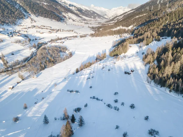 Flygfoto Snötäckta Fält Med Buskar Schweiz — Stockfoto