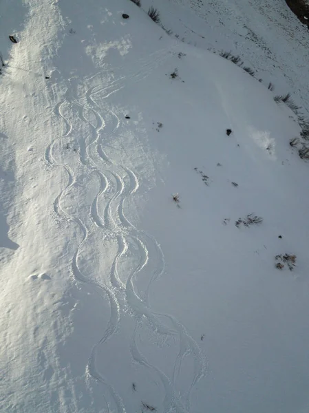 Vue Aérienne Des Pistes Ski Freeride Poudreuse Sur Versant Montagneux — Photo