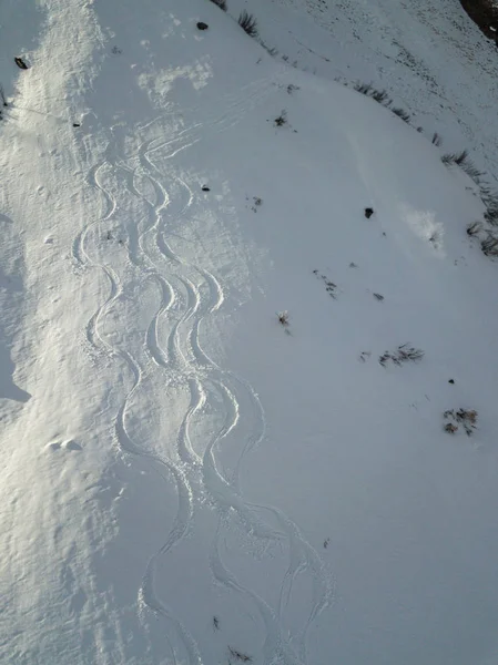 Luftaufnahme Von Freeride Loipen Pulverschnee Berghang — Stockfoto